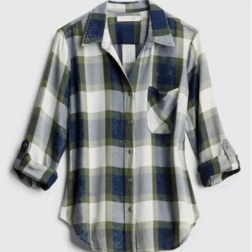 Mabry Chambray plaid relaxed soft blouse